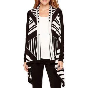 Worthington Womens Long Sleeve Black/White Open Drape Cardigan Size XL NWT